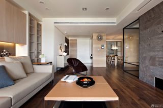 最新现代小户型客厅装饰深褐色木地板装修效果图片大全