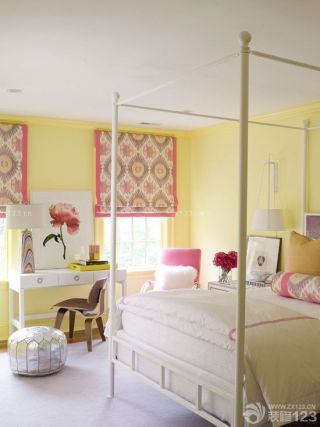 最新90后女生卧室黄色墙面装修效果图片大全