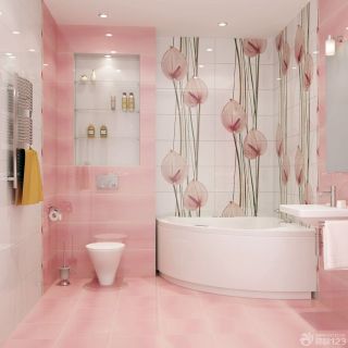 唯美小户型卫生间粉色地砖装饰图片大全