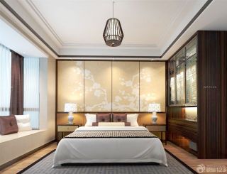 中式联排别墅卧室床头背景墙装修效果图欣赏