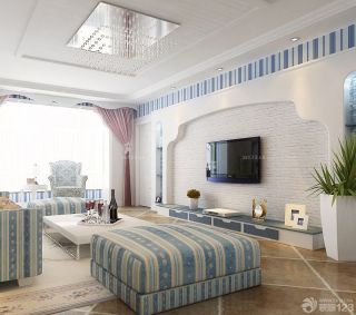 地中海风格小户型客厅电视墙装修效果图大全2023图片