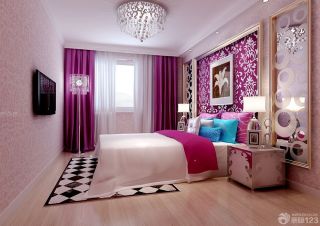 卧室紫色窗帘装修效果图片三室两厅119