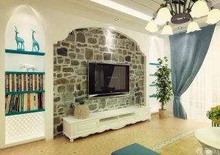 地中海风格客厅电视背景墙砖设计图片