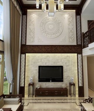 最新中式小别墅客厅电视背景墙图片大全