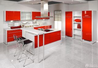 敞开式厨房红色橱柜装修效果图片2023款