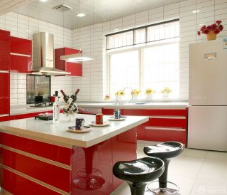 6平米时尚厨房红色橱柜装饰图片大全