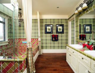 美式乡村家庭卫生间砖砌浴缸装修效果图大全2023图片