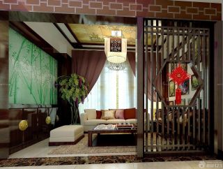 中式古典别墅带屏风的客厅装修图