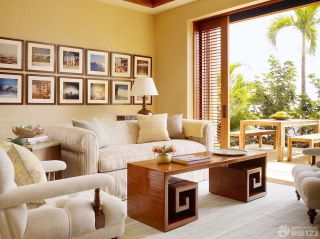 家装30平方客厅木质茶几装修效果图片