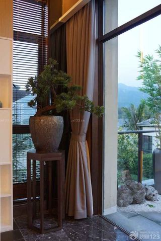 新中式客厅盆栽植物装修效果图