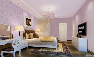 婚房卧室紫色墙面布置装修效果图片
