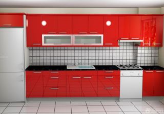 小厨房红色橱柜装修设计效果图片