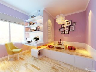 韩式榻榻米卧室紫色墙面装修效果图片