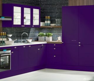 小厨房紫色橱柜装修设计效果图片