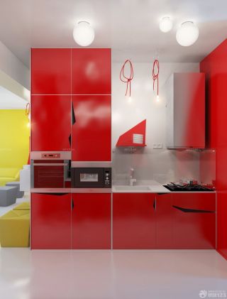 6平米厨房红色橱柜装修效果图片