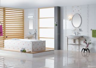 厕所简约砖砌浴缸设计装修效果图片