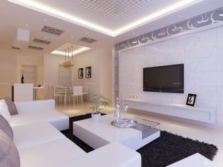 现代客厅瓷砖电视墙装修设计效果图