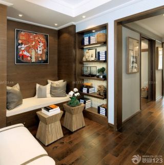 新中式风格深褐色木地板装修效果图片样板间
