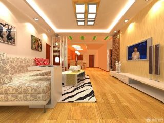 现代家庭客厅原木地板装修效果图片