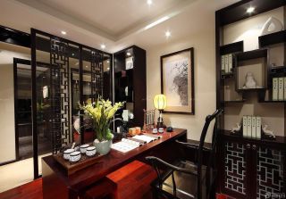 中式家装风格书房镂空隔断图片