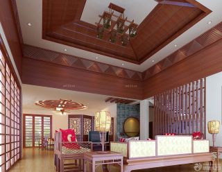 中式家装客厅木质吊顶装修效果图片