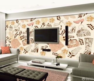 家庭客厅手绘电视背景墙装修效果图