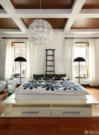 现代90平米房子双人床装修样板效果图片