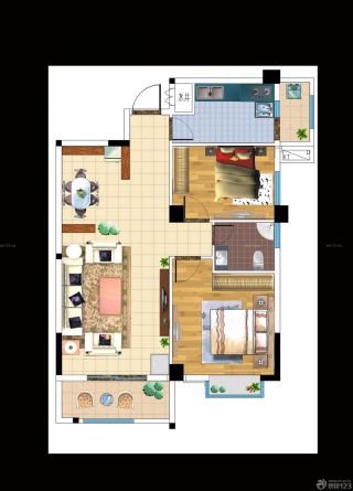 80平米小户型两室两厅一卫平面图
