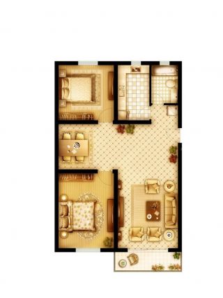 60平米小户型两室两厅装修设计平面图