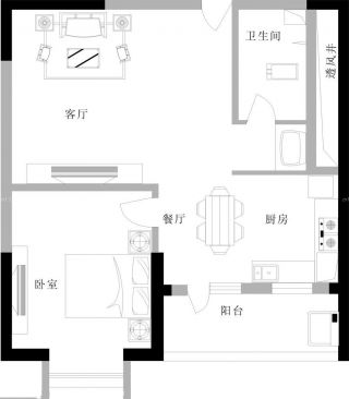 60平米小户型一室两厅装修设计平面图