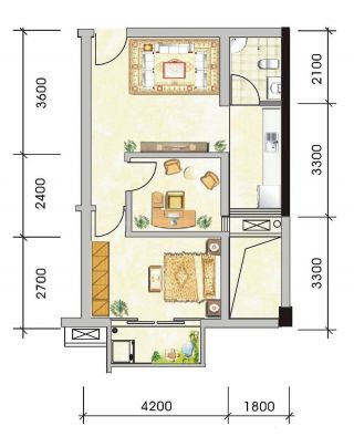 60平单扇公寓两室一厅户型图