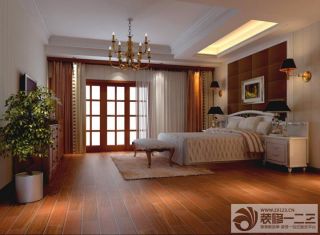主卧室浅棕色木地板装修设计图片