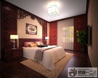 中式卧室棕色地板设计图片