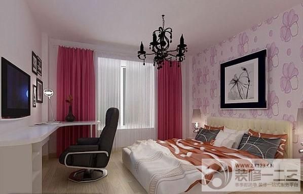 卧室红色窗帘设计图片