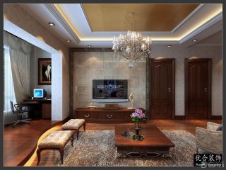 新中式客厅装修设计电视背景墙装修效果图片
