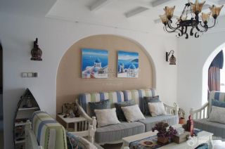 地中海式装修风格大客厅沙发背景墙装修实景图欣赏