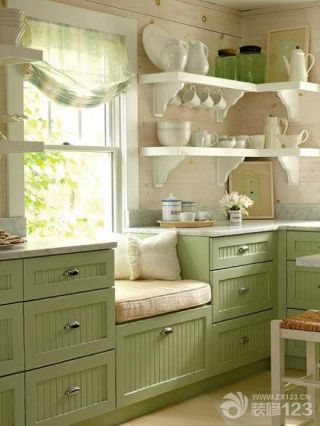 豆绿色厨房橱柜颜色装修样板间图片欣赏