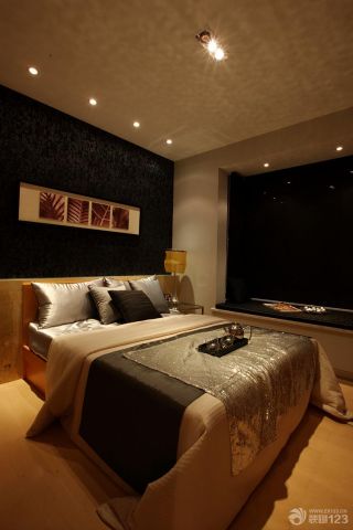 黑色背景墙设计卧室装修效果图大全2023图片 