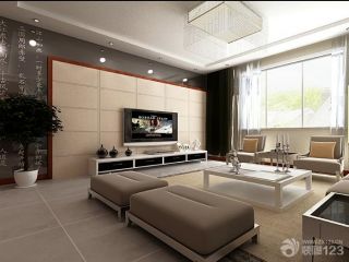 新中式风格家庭电视背景墙装修设计图