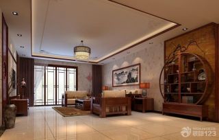 2023中式客厅实木博古架样板间装修设计图片