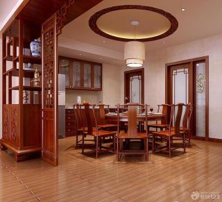 中式风格餐厅红木博古架隔断装修样板房大全