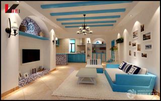 三室一厅地中海风格设计家装客厅吊顶效果图