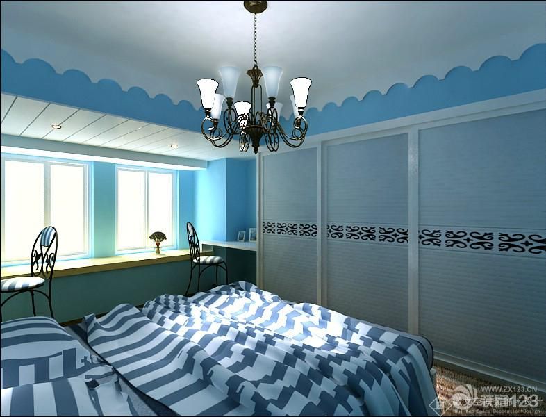 蓝色室内最新卧室整体衣柜效果图片