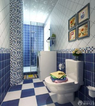 地中海风格卫生间淋浴房钢化玻璃隔断装修效果图欣赏
