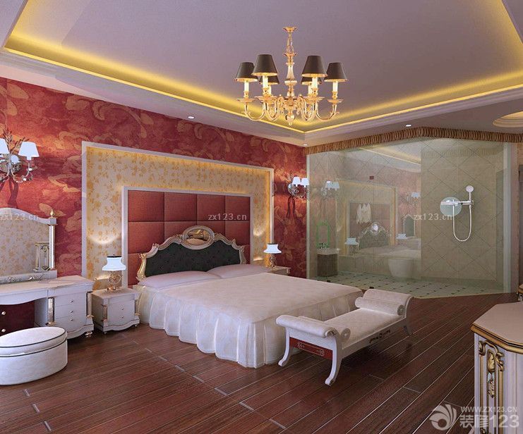 奢华欧式卧室卫生间玻璃隔断墙装修效果图欣赏