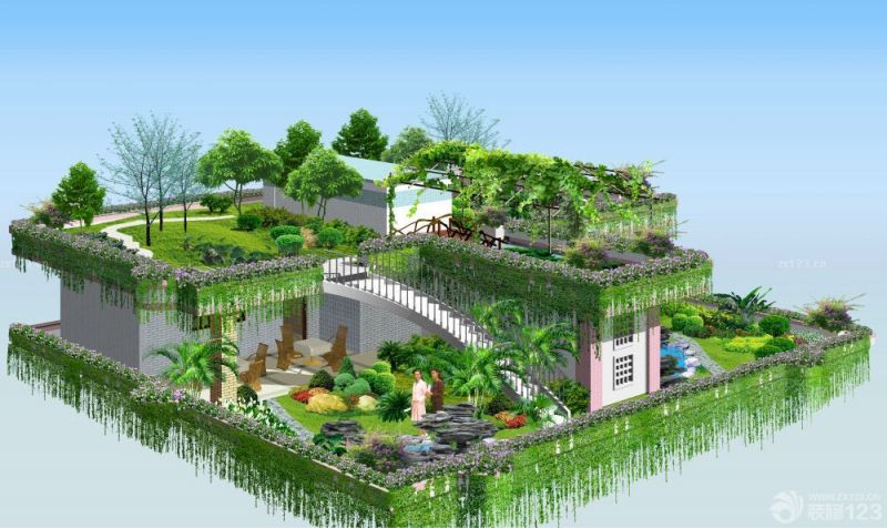 别墅屋顶花园景观设计效果图大全2023