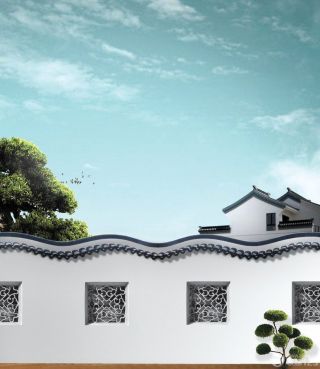 中式仿古风格别墅围墙设计效果图欣赏