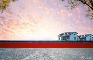 最新红色仿古乡村别墅围墙设计图片