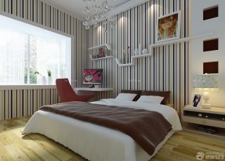 2023最新现代风格室内卧室条纹墙纸装饰图片展示