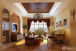 东南亚风格设计时尚客厅木质吊顶装修效果图欣赏